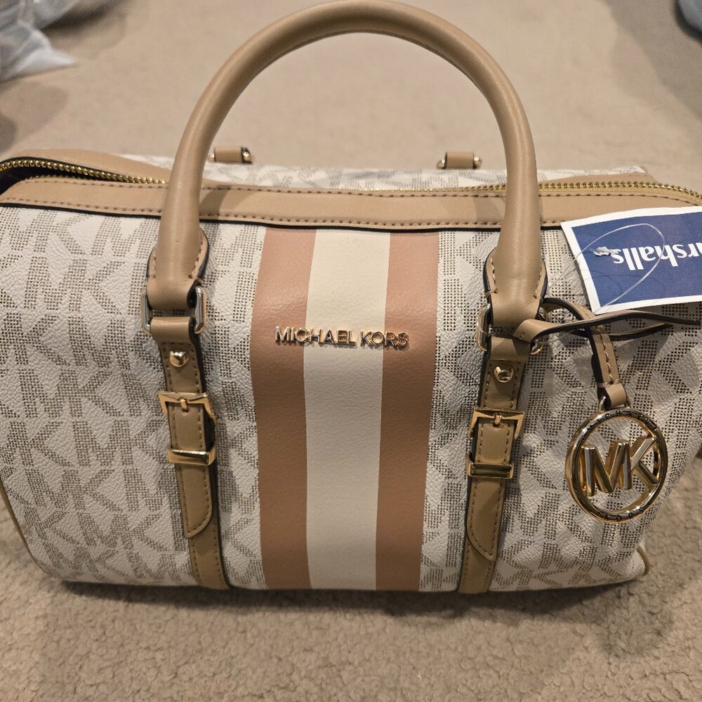 Michael Kors NWT Cream Stripe Logo Handbag